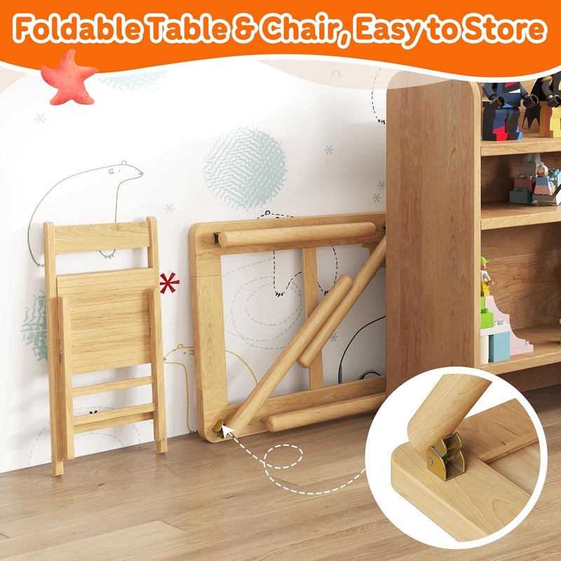 FUNLIO طاولة حسية خشبية قابلة للطي مع 2 صناديق و 1 كرسي قابل للطي للأطفال الصغار، طاولة حسية للأطفال مع غطاء من الخشب الرقائقي المقاوم للتشوه، مجموعة لعب رمل وماء داخلية/خارجية، معتمدة من CPC - Image 2